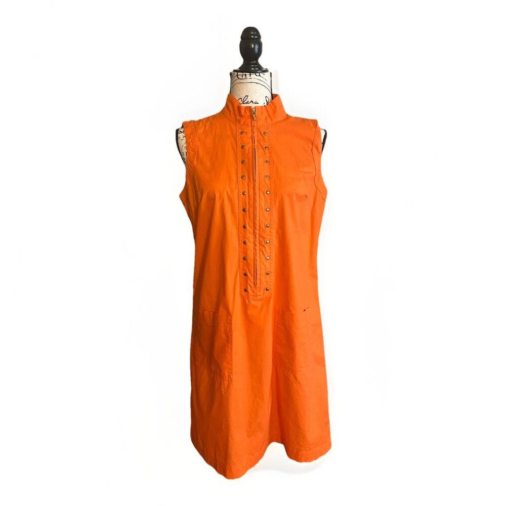 Richard Malcolm Shirt Dress Orange Cotton Sleeveless High Neck